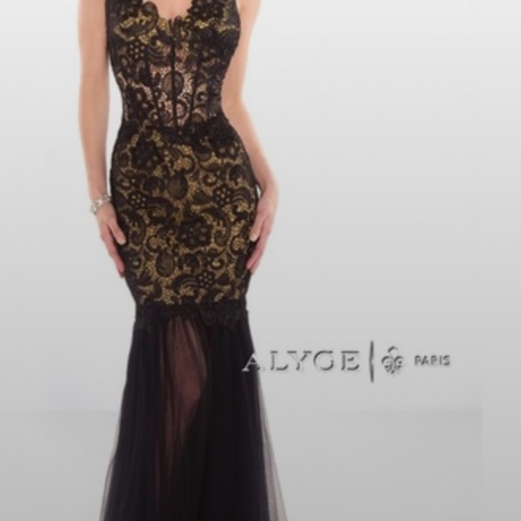 Alyce Paris Claudine, Black Nude Lace Mermaid Strapless Designer Dress SZ 0 - Picture 16 of 16